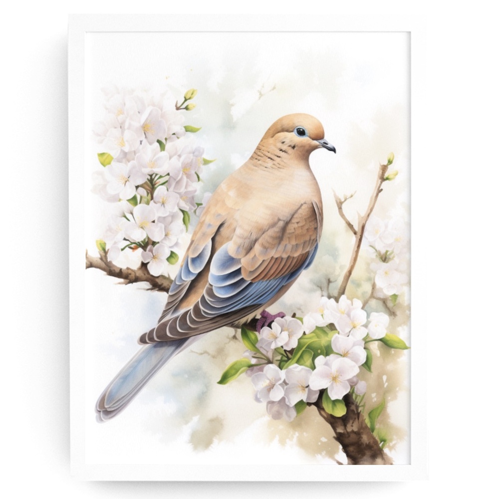 Watercolor Mourning Dove Bird Portrait Wall Art Illustration Print Unframed